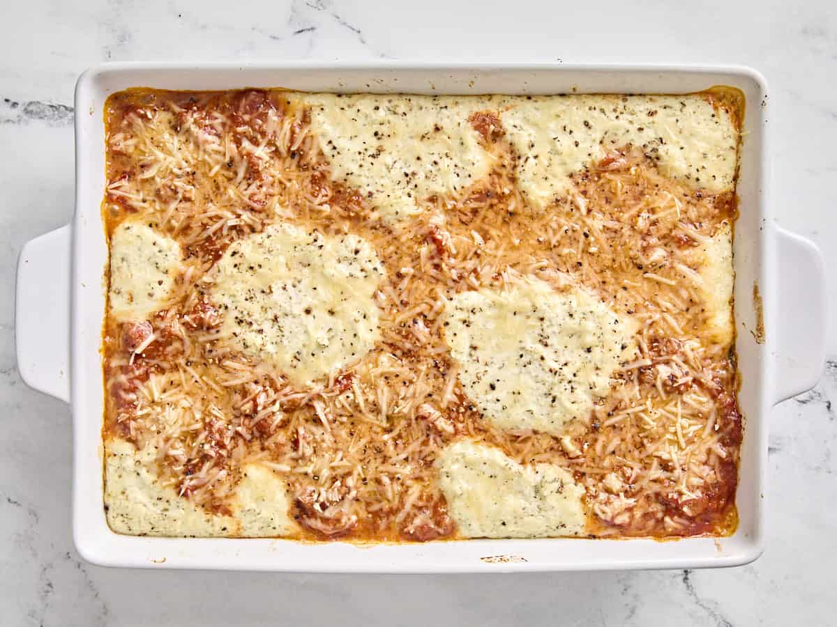 Zucchini lasagna in a baking dish