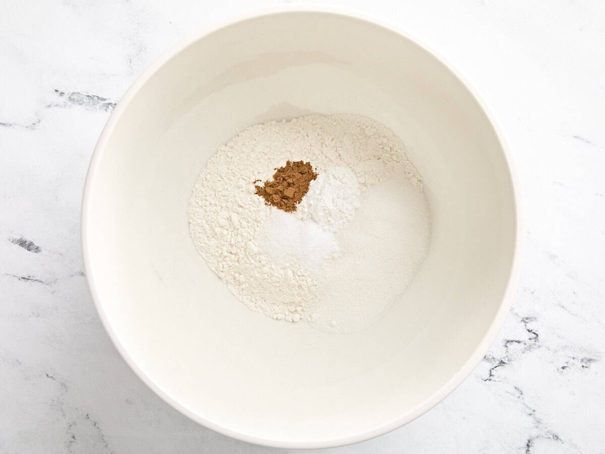 Pancake dry ingredients in a large bowl.