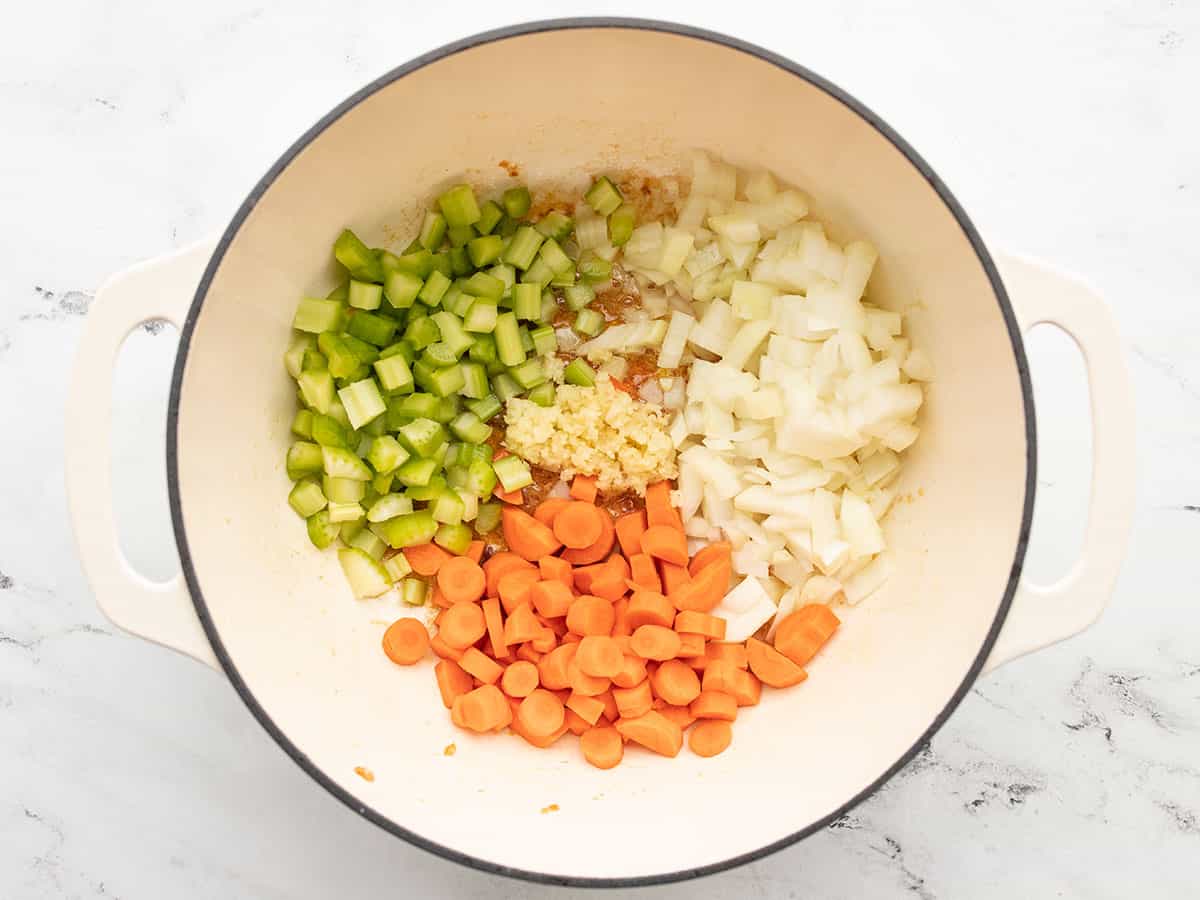 Vegetables added to the pot