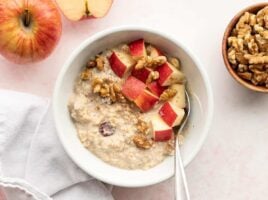 Overhead view of a bowl of apple pie overnight oats.