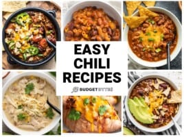 Collage of six easy chili recipes with title text in the center.