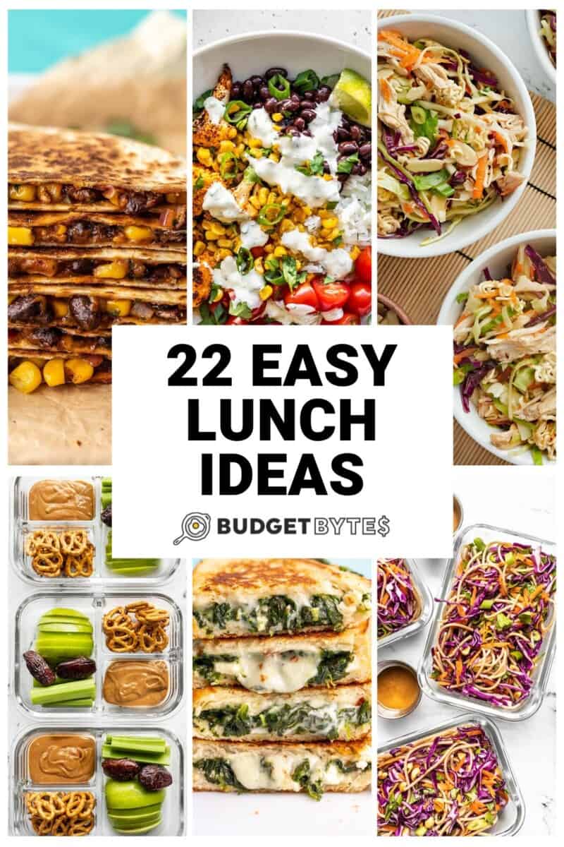 Collage of six easy lunch recipes with title text in the center.