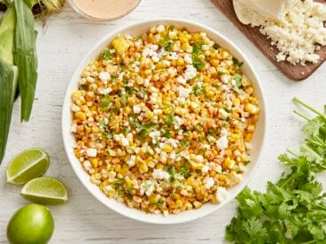 Mexican street corn salad in a bowl.