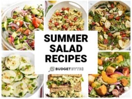 Collage of six Summer Salad Recipes with title text in the middle.