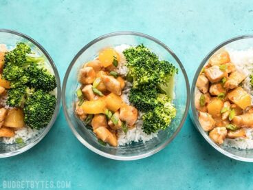 Three bowls of Sweet Chili Chicken Stir Fry