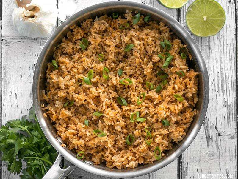 Overhead shot of the pot full of Taco Rice 